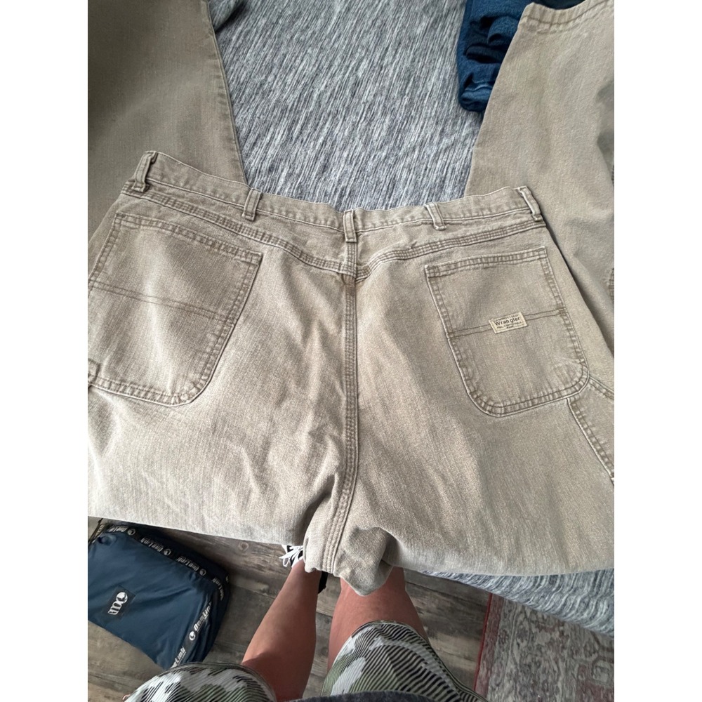 Wrangler Carpenter Pants Mens 42x32 Tan Khaki Cotton Denim Utility 94LSWTM